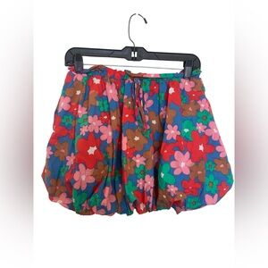 Entro Boho Spring Floral Multicolor Bubble Hem Puff Mini Skirt Sz S